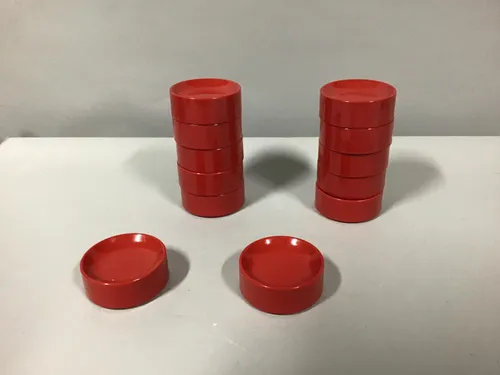 red plastic round stackable desk trays