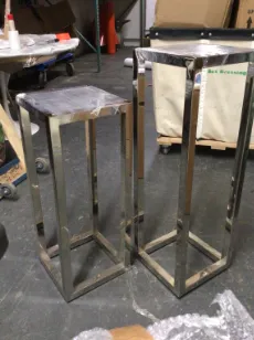 chrome pedestals w/ glass top 12 x12 x42h