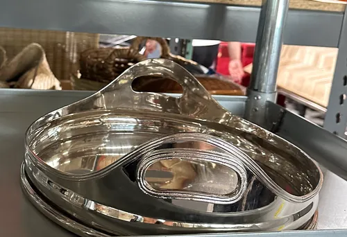round  silver nickel tray with side handles 