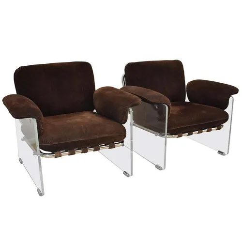 Argenta lucite suede and chrome chairs 