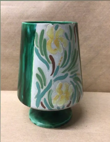 1950 green vase abstract floral design mid cen