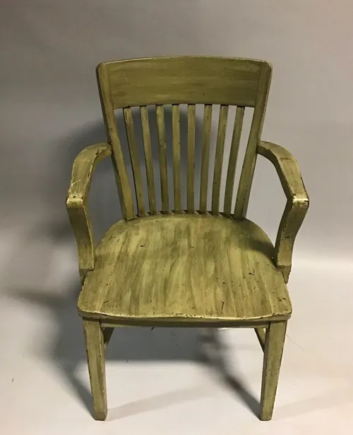 antique oak office chair with arms greenish paint