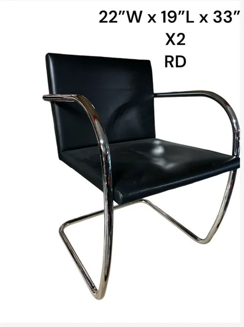 bruno chair black  leather tubular arms knoll