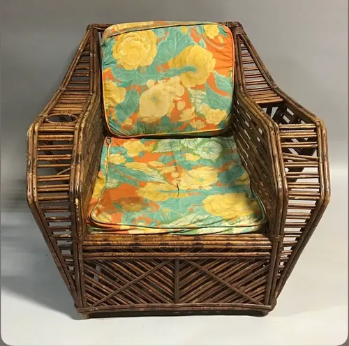 vintage rattan chair with cup holder 1950s