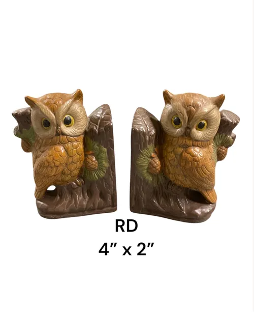 vintage 1970s owl bookends yellow owls 
