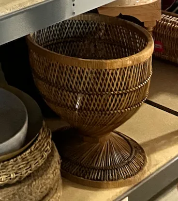 vintage woven footed bamboo plant stand 16.5h