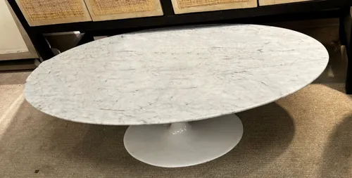 tulip base oval coffee table white carrara marble top 