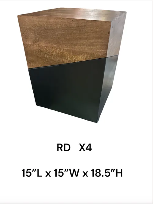 2 tone black and wood side table rec cube 