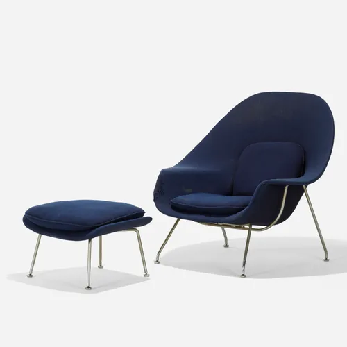 blue womb chair and ottoman lounge chair