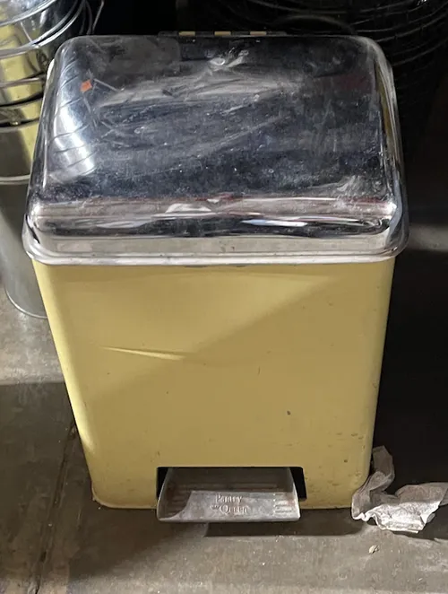 vintage pantry yellow w/ chrome lid trash can step can 