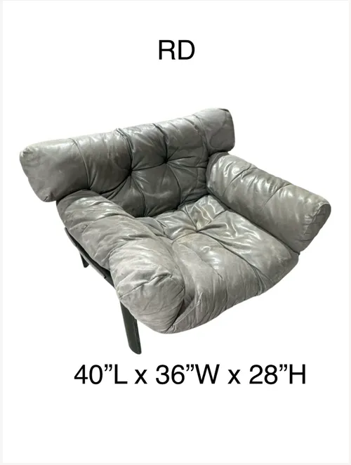 percival lafer chair grey leather puffy slouch  Lounge Chair in grey Leather