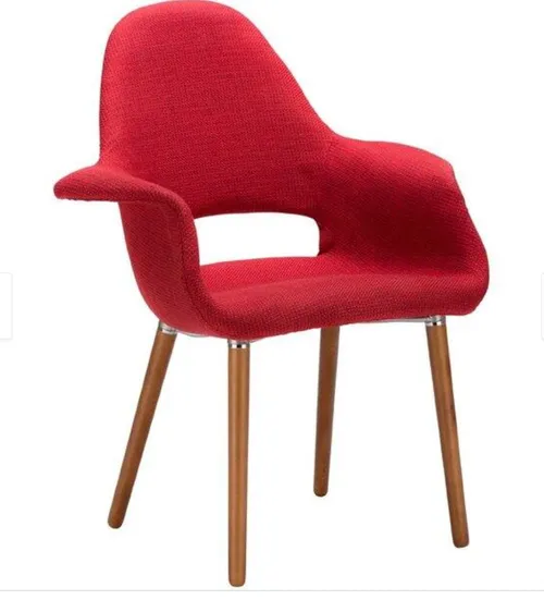 red fabric organic dining chair with arms 