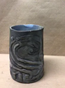 handmade cylinder vase dark grey squiggle design 