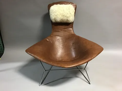 Harry Bertoia bird fly chair  brown leather 