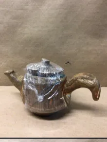 brown white glaze fat handle handmade japanese teapot ceramic