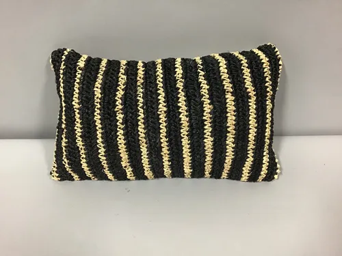 rafia lumbar pillow black and natural striped