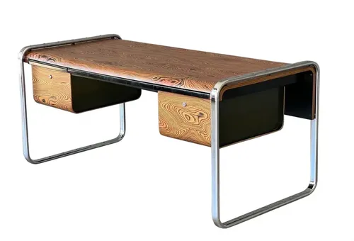 desk peter prozman zebra wood lucite chrome legs 1970s