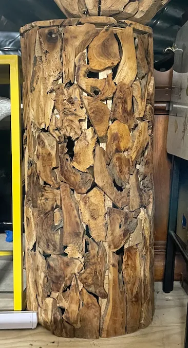 recycled driftwood  pedestal cylindrical