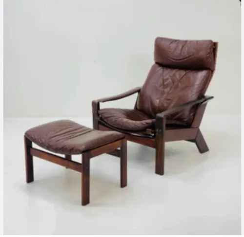 brown leather ottoman and lounge chair norwegian westnofa peter opsvik
