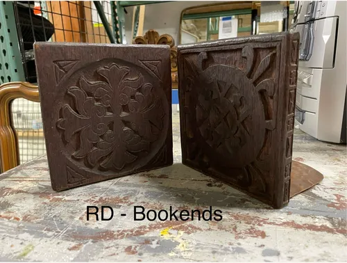 carved wooden bookends
