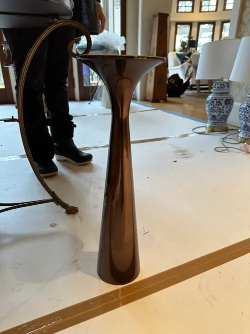 small pedestal table metallic white top 8