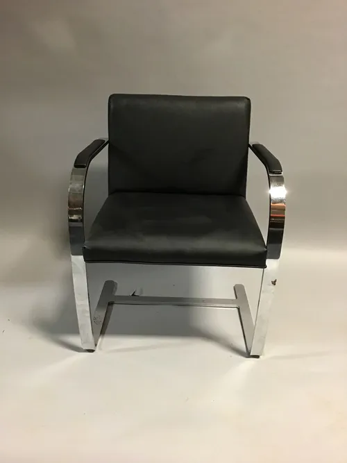 vintage knoll bruno chair  chrome arms black leather seats 