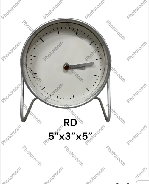 clock silver round 5 x3 x5 on stand
