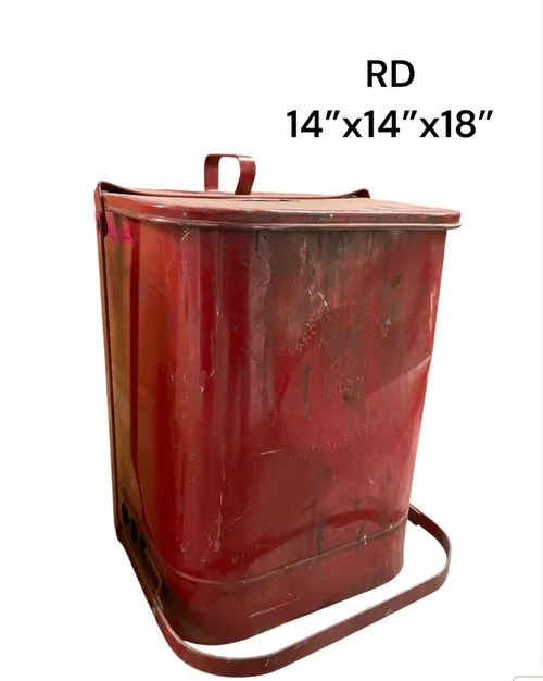 vintage industrail oil rag waste can red