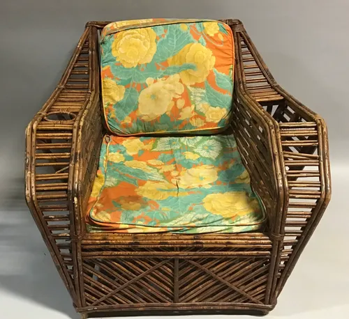vintage bamboo  lounge chair with cup holder 