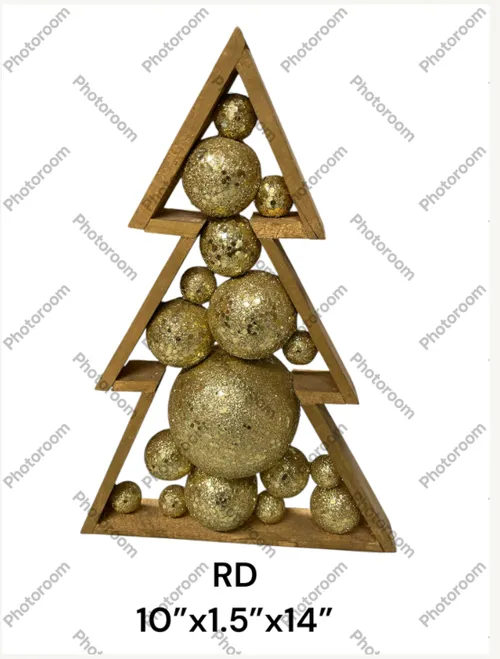 10x1.5x14h xmas decor wood tree gold balls