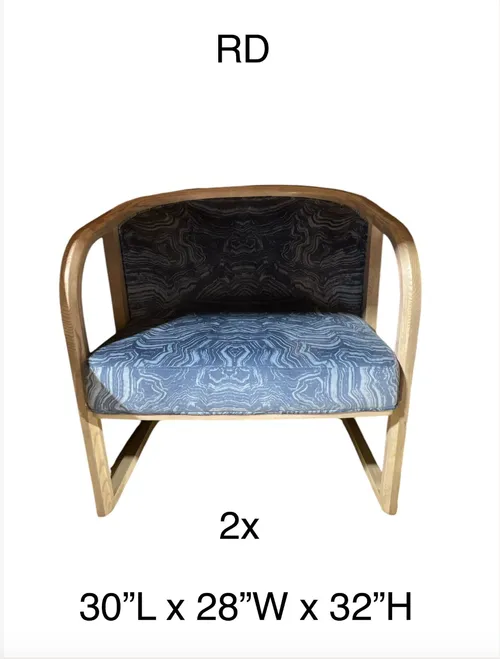 fortuna lounge chair wood arms blue velvet wave cushion seats 