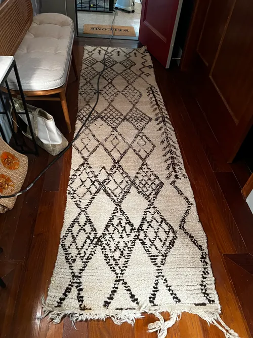 Moroccan beni ourain runner white and brown/black diamond design 5'4