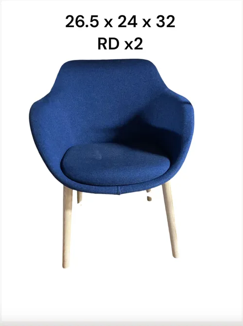 blue fabric chair wood legs pine blond legs 