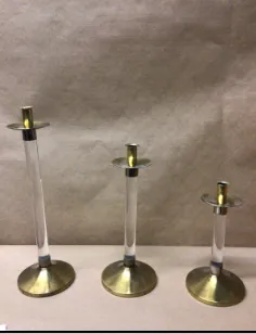 3 ascending candle sticks brass base and top 
