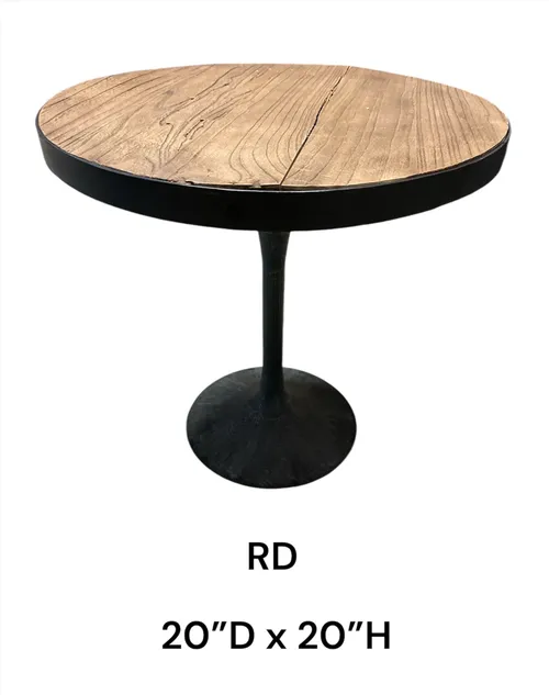 wood side tabe rouns black metal pedestal base wood top 