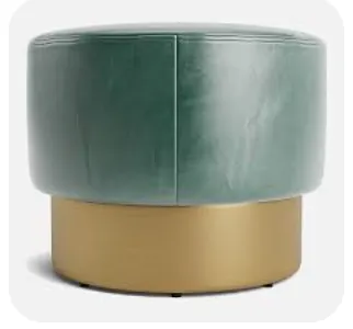 pouf stool grey green leather ottoman bench brass base 22x 18h 