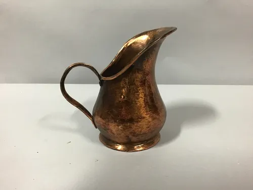 antique brass sugar bowl scalloped top matching milk pitcher  