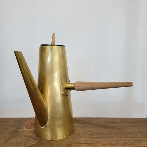 brass mcm coffee pot with teak wood handle