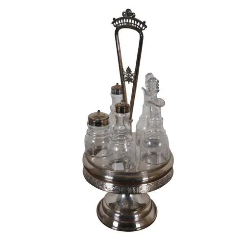 6 piece cruet condiment caddy  holder 1800s silver 