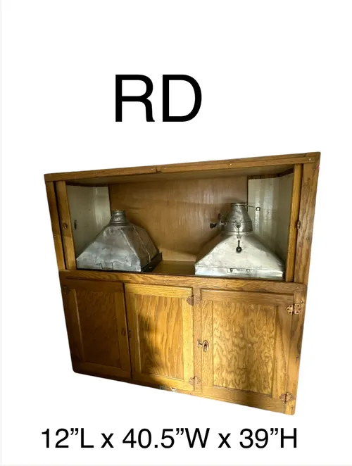 oak  hooiser cabinet buffet wood top has base flour grinder