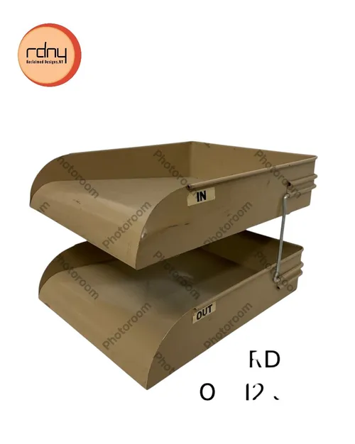 vintage inbox metal taupe stacking curved front VTG Mid Century Modern Globe Wernicke GW Systems Steel Paper Tray Desk Organizer