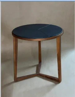 3 legged wood side table leather top  