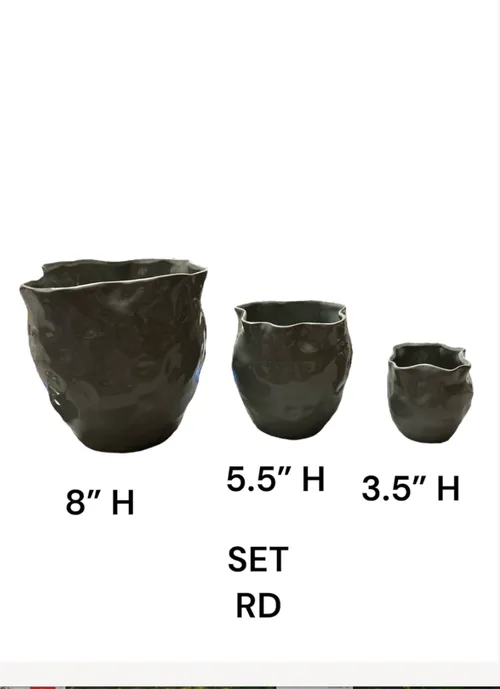 ce;edon lt green wavy top ceramic pots set of 3 wabi sabi