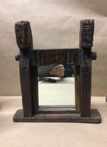 small vintage standing mirror carved  wood 