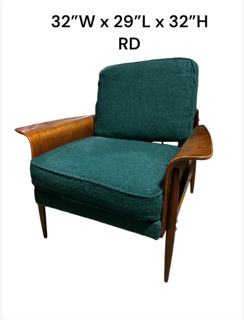 mama lounge /mid cen lounge chair blue cushions curved arm rest bentwood