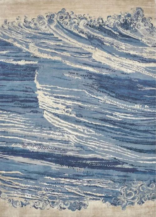 rug ocean 9x12'4 contemporary schumacher Patterson Flynn Martin Antalya Hand-Knotted Wool Silk Rug - 9' X 12'4