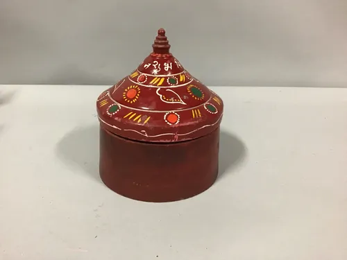 red painted eastern  tribal pot with cone top 