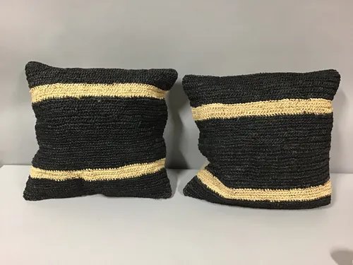 rafia black and tan square pillows 