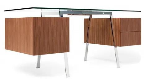 homework desk 3 drawers glass top walnut gunmetal legs 