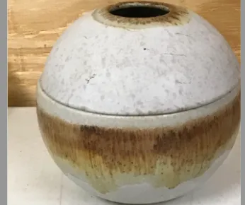 round vase glazed brown and white 